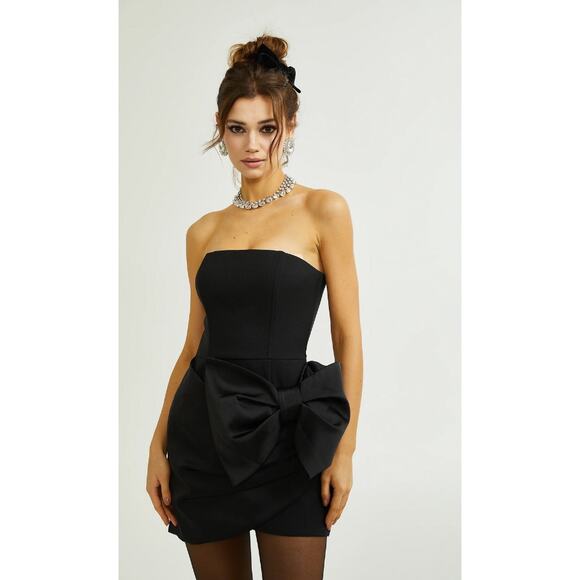 Miss Rosier NEW Lanetta Bowknot Asymmetrical Mini Dress XS Classic Bridal‎ - Picture 4 of 8